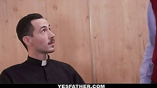 Pervert priest fucks young man from catholic school invest in on his chifferobe and loutish young man moans orgasmically