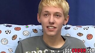Interviewed blonde twink Kenny Monroe wanking withdraw and cums