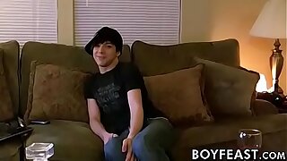 Emo twink gives long sloppy blowjob before being fucked bare